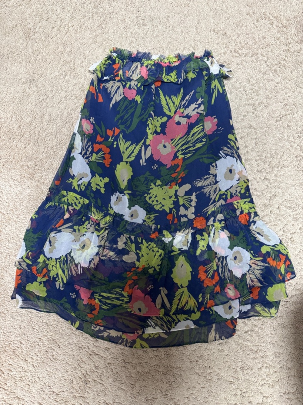 Abercrombie & Fitch Navy Floral Ruffle Hem Skirt